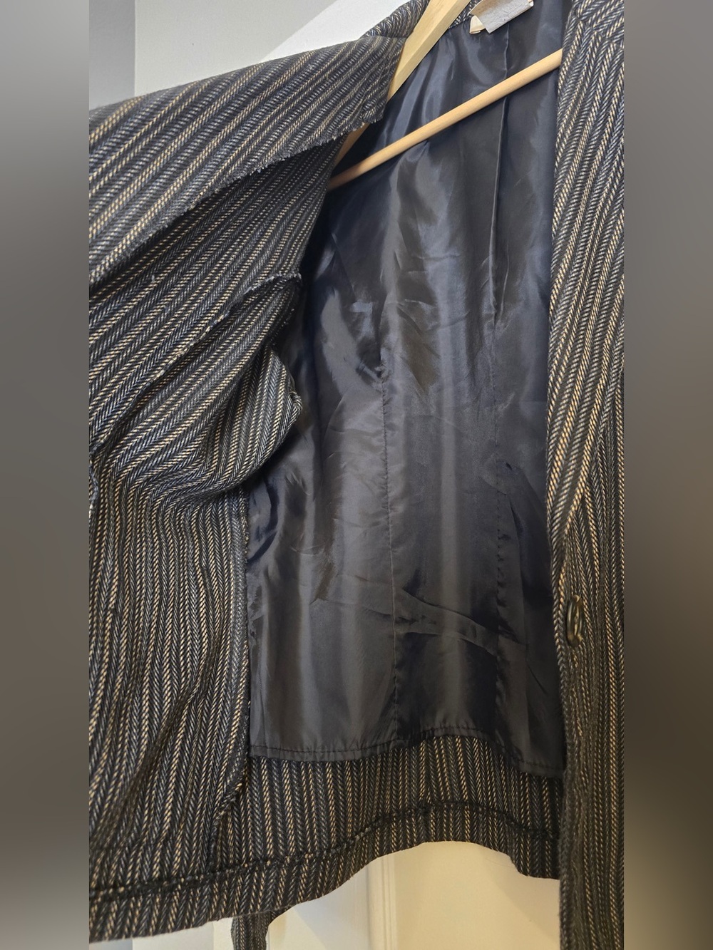 Monroe & Main Herringbone Oversized Blazer Jacket Size 8 Brown Black Stripe - Picture 4 of 9
